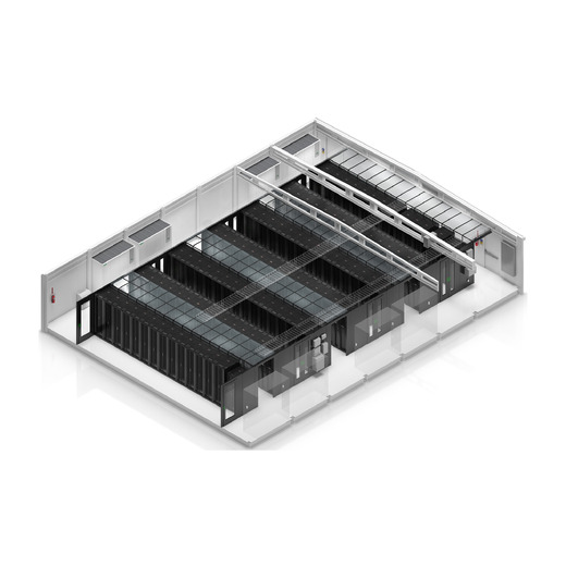 Prefabricated IT Data Hall, 500kW, 97 Racks, Perimeter CW Cooling, Mod Distrib, 480V/60Hz
