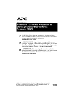 Addendum - California Proposition 65 Warning Statement for California Residents (DINP)