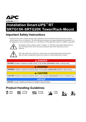 Installation Smart-UPS™ RTSRTG15K-SRTG20K Tower/Rack-Mount