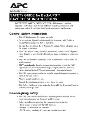 SAFETY GUIDE Back-UPS™