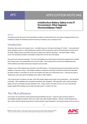 InfraStruXure Battery Safety in the IT Environment - What happens when the ventilation fails