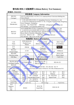 UN 38.3 Test Report & Test Summary PPS500 230V