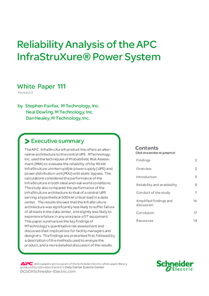 Reliability Analysis of the APC InfraStruXure Power System