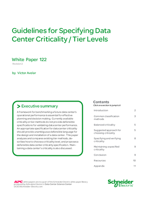 Guidelines for Specification of Data Center Criticality / Tier Levels
