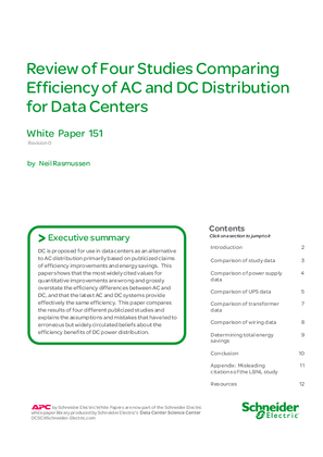 Review of Four Studies Comparing Efficiency of AC and DC Distribution for Data Centers