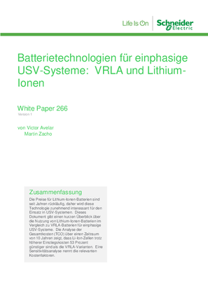 Batterietechnologien für einphasige USV-Systeme:  VRLA und Lithium-Ionen