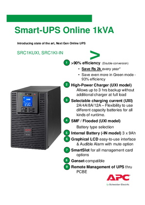 Brochure for SmartUPS Online 1kVA with and without internal battery