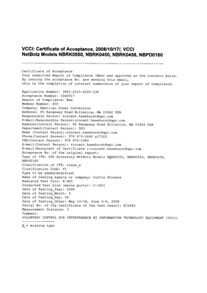 Japanese VCCI Certification NetBotz Model NBRK0550, NBRK0450, NBRK0456, NBPD0160