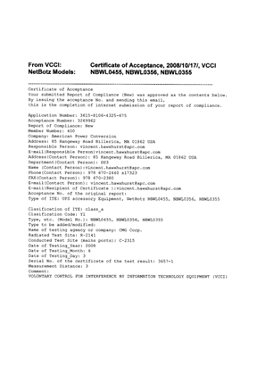 Japanese VCCI Certification NetBotz Model NBWL0455, NBWL0356, NBWL0355