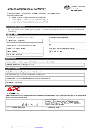 Australian & New Zealand C-Tick Self Declaration AP9630 & AP9631