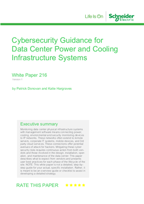 Cybersecurity Guidance for Data Center Power and Cooling Infrastructure Systems