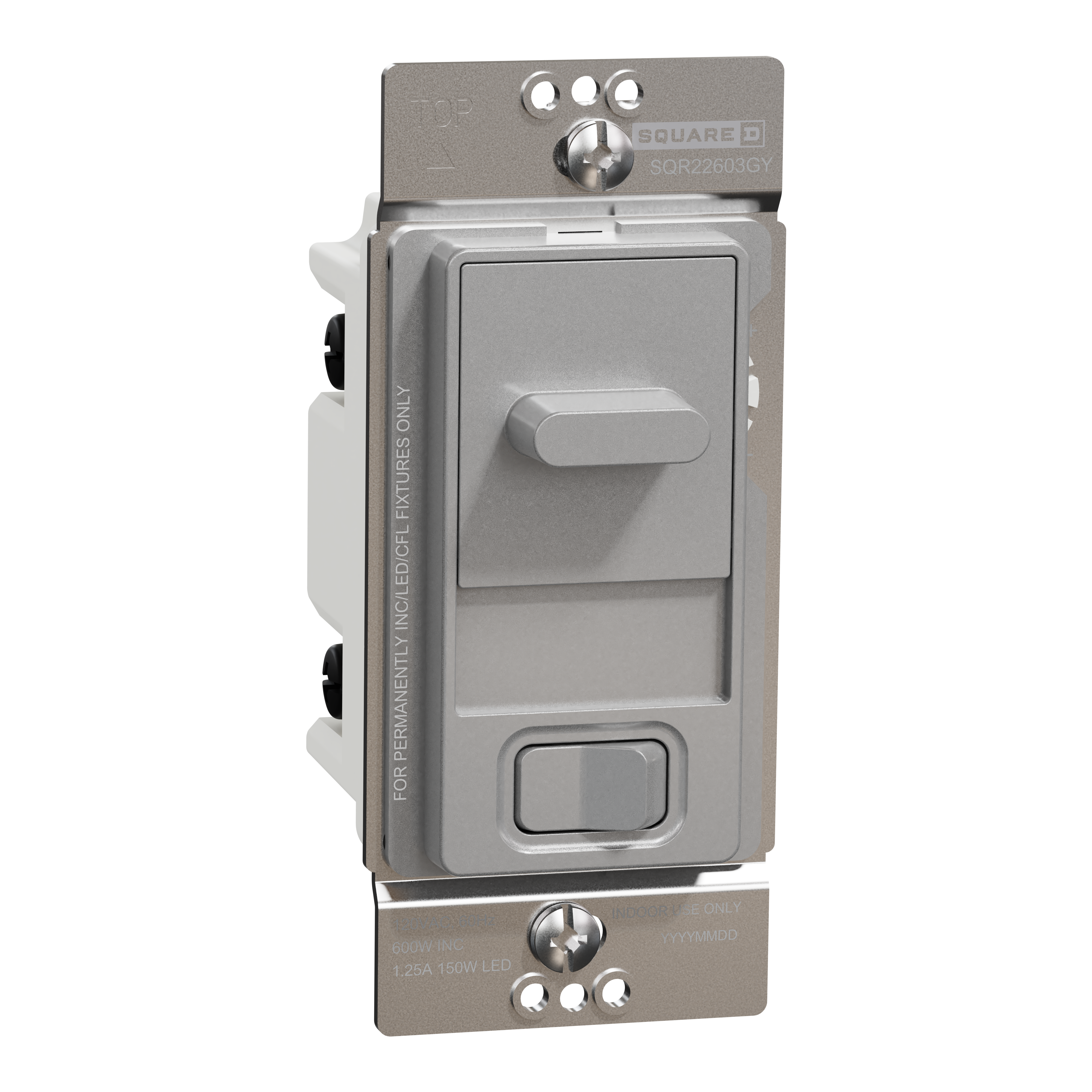 Dimmer, X Series, slide, 500W, single pole, 3 way, gray, matte finish