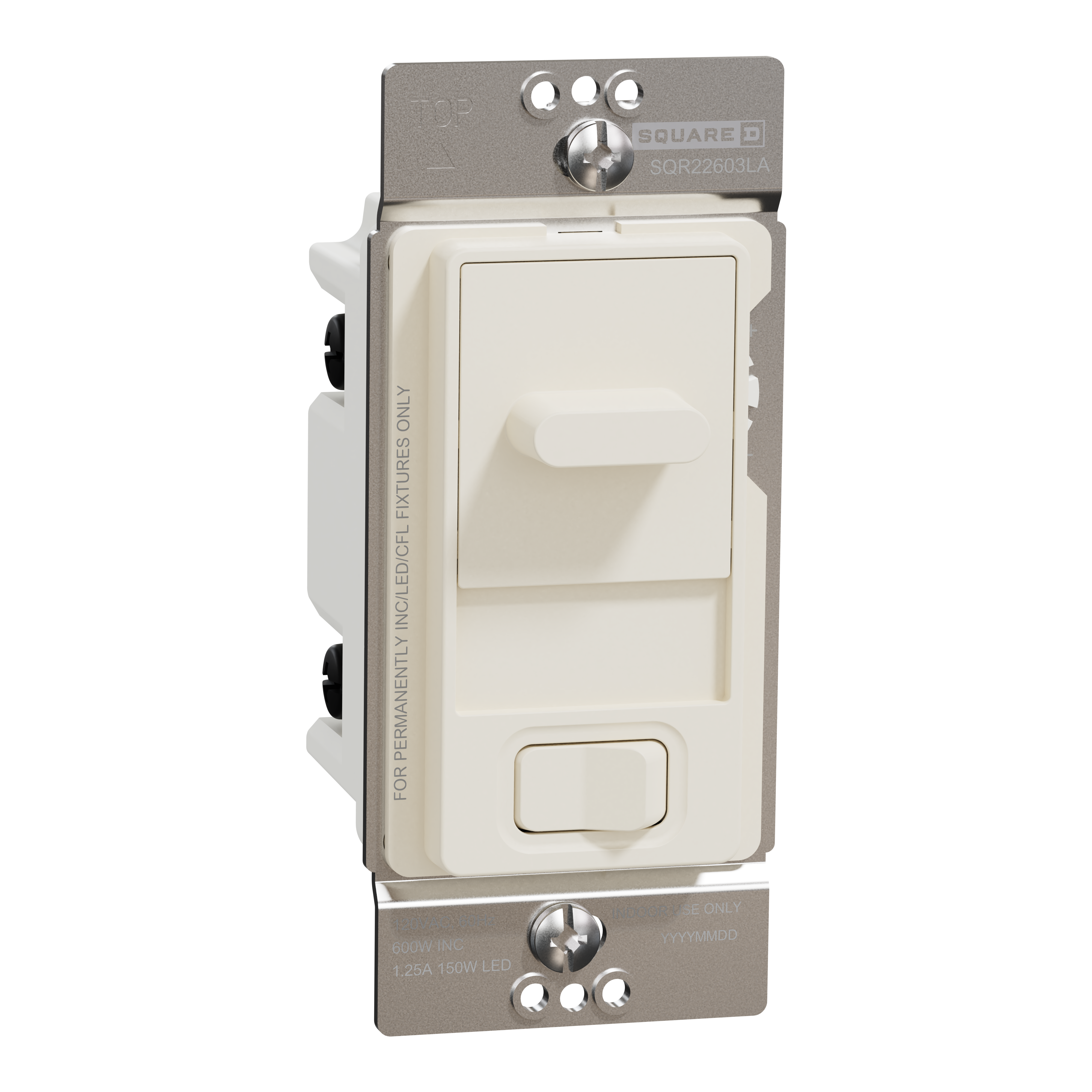 Dimmer, X Series, slide, 500W, single pole, 3 way, light almond, matte finish