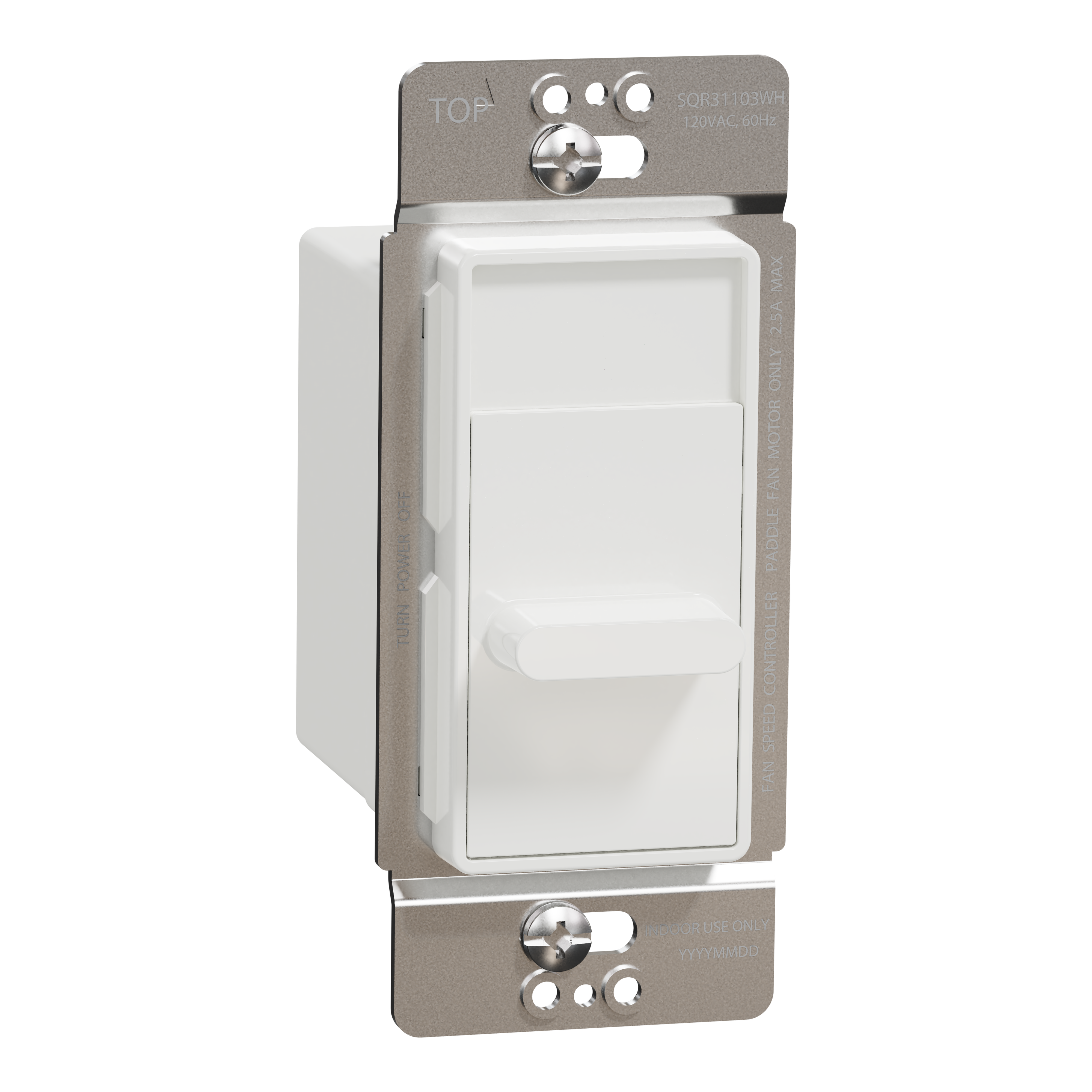 Fan speed controller, X Series, slide, single pole, 1 way, white, matte finish