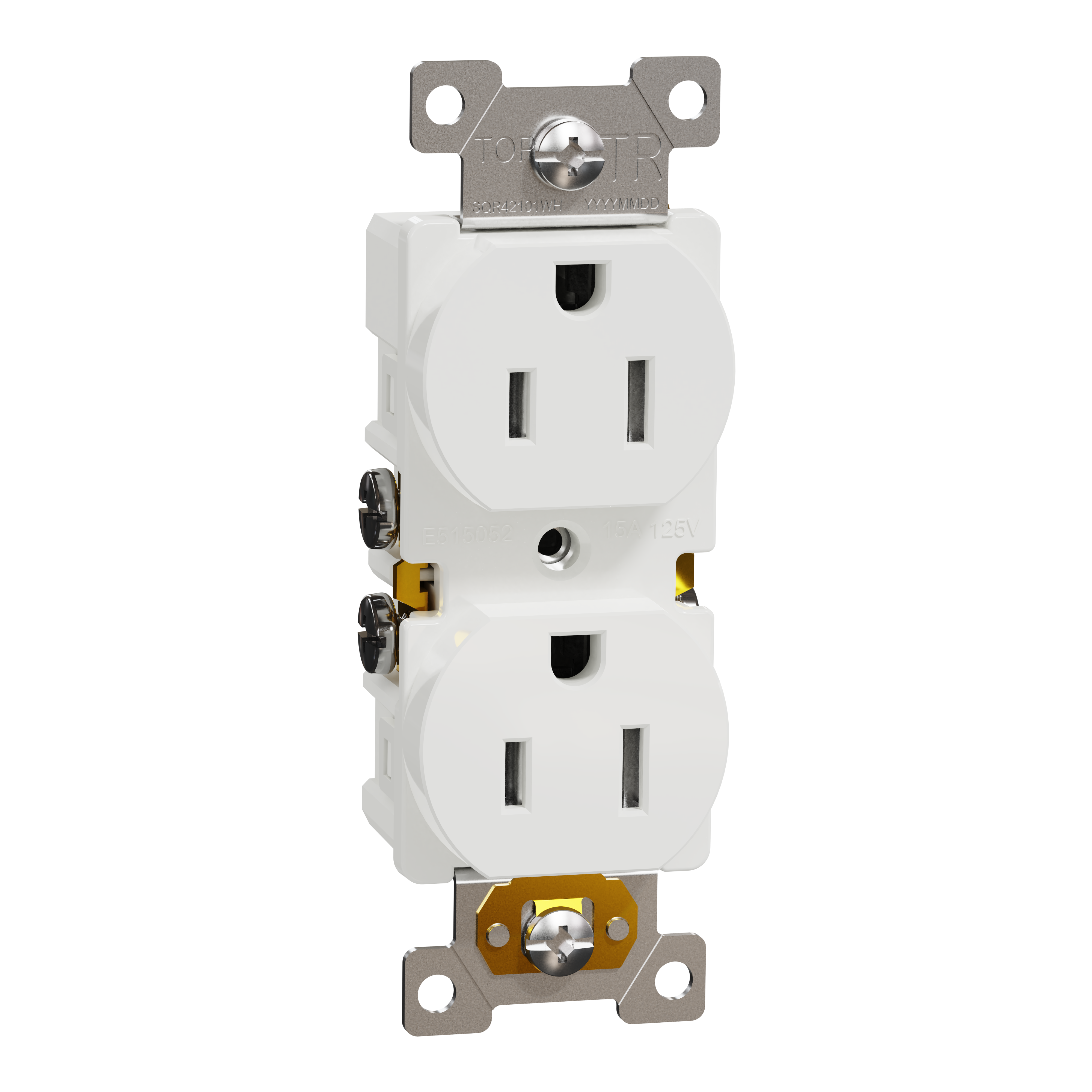 Socket-outlet, X Series, 15A, standard, duplex, tamper resistant, residential, white, matte finish