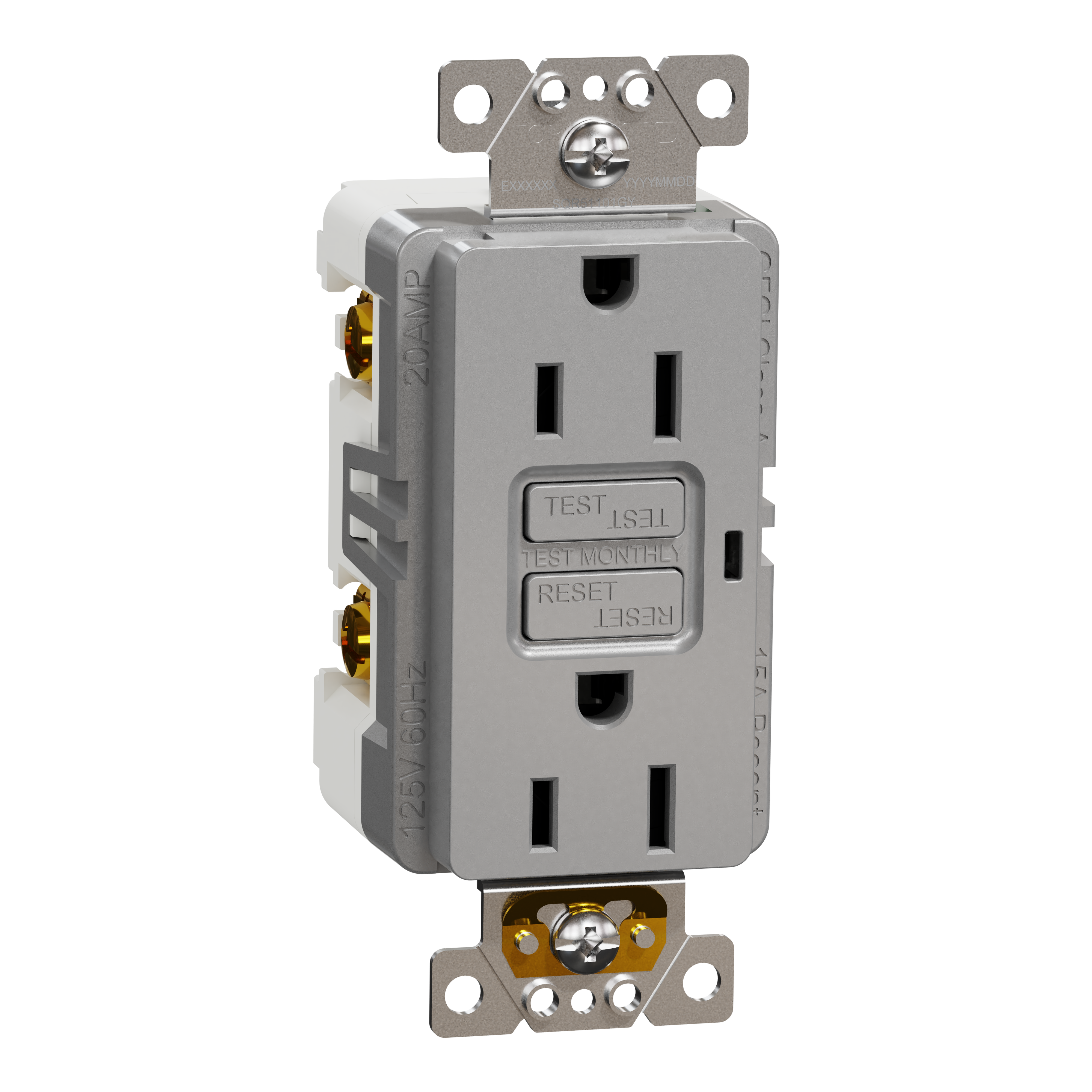 Socket-outlet, X Series, 15A, decorator, GFCI, tamper resistant, residential, gray, matte finish
