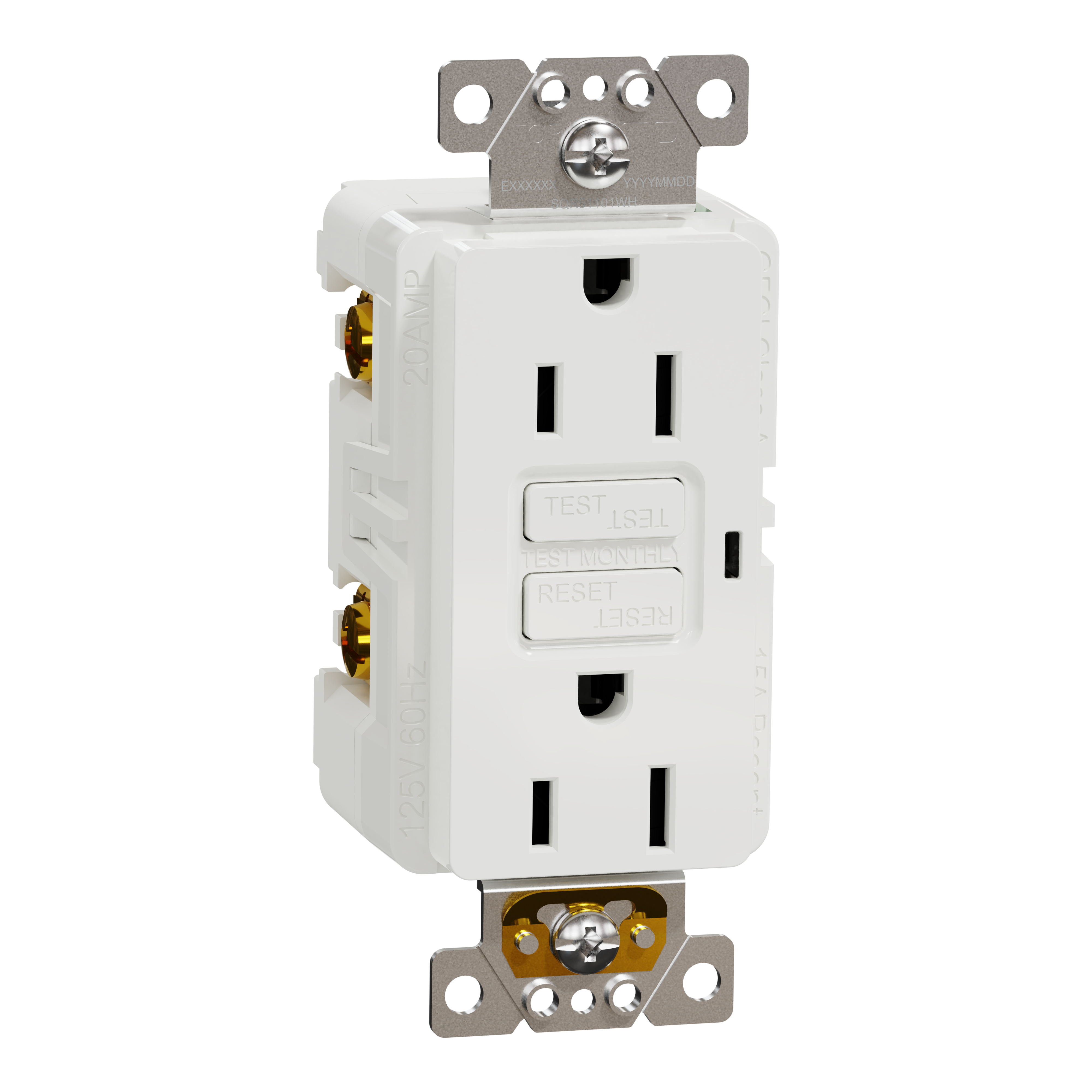 Socket-outlet, X Series, 15A, decorator, GFCI, tamper resistant, residential, white, matte finish