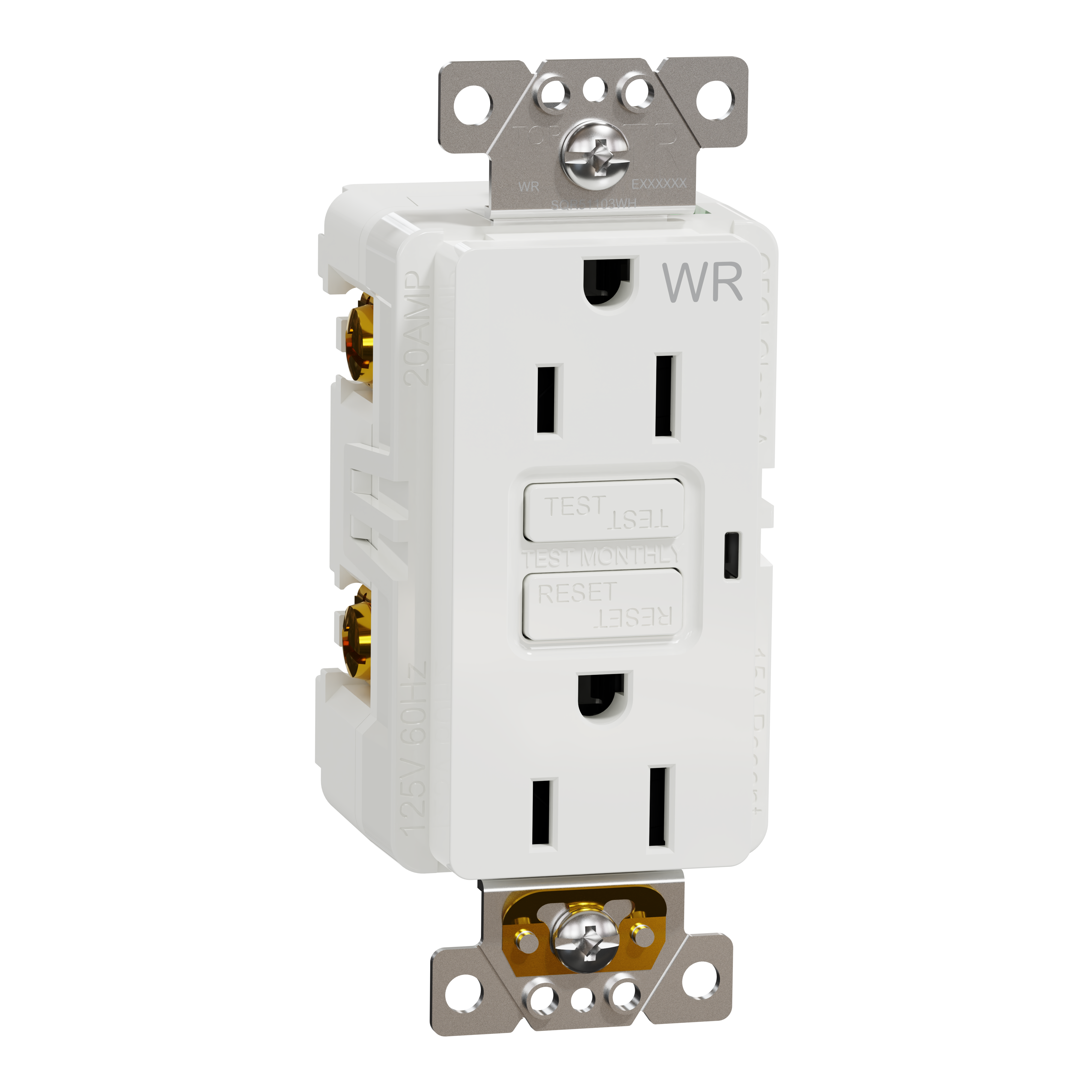 Socket-outlet, X Series, 15A, decorator, GFCI, tamper resistant, weatherproof, residential, white, matte finish