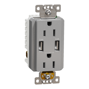 USB charger + socket-outlet, X Series, 15A socket, 4.8A USB A/A, duplex, tamper resistant, gray, matte finish
