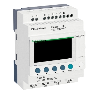 Zelio Logic programozható relé, kompakt, LCD kijelző, 6 DI, 4 DO relés, 230 VAC - SR2A101FU