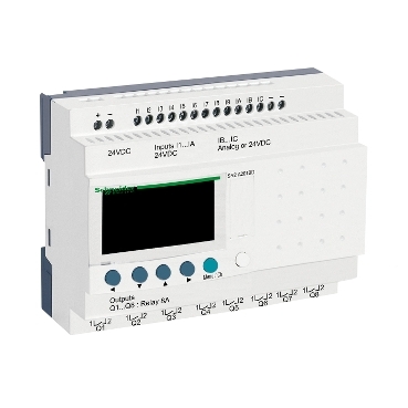 Zelio Logic programozható relé, kompakt, LCD kijelző, 10 DI + 2 DI/AI, 8 DO relés, 24 VDC - SR2A201BD