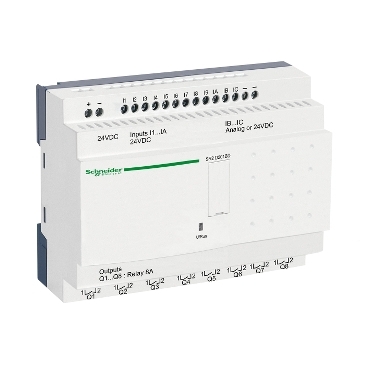 Zelio Logic programozható relé, kompakt, kijelző nélkül, 10 DI + 2 DI/AI, 8 DO relés, 24 VDC - SR2D201BD
