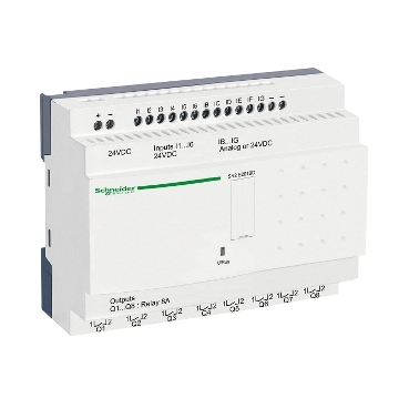 Zelio Logic programozható relé, kompakt, kijelző nélkül, 10 DI + 2 DI/AI, 8 DO relés, belső órával, 24 VDC - SR2E201BD