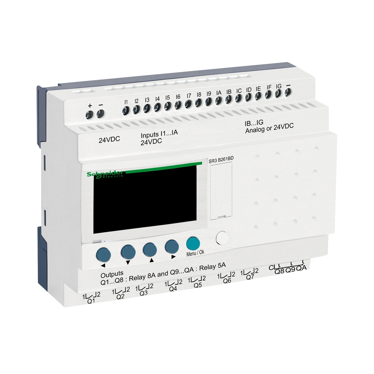 Modular smart relay, Zelio Logic, 26 I/O, 24 V DC, clock, display