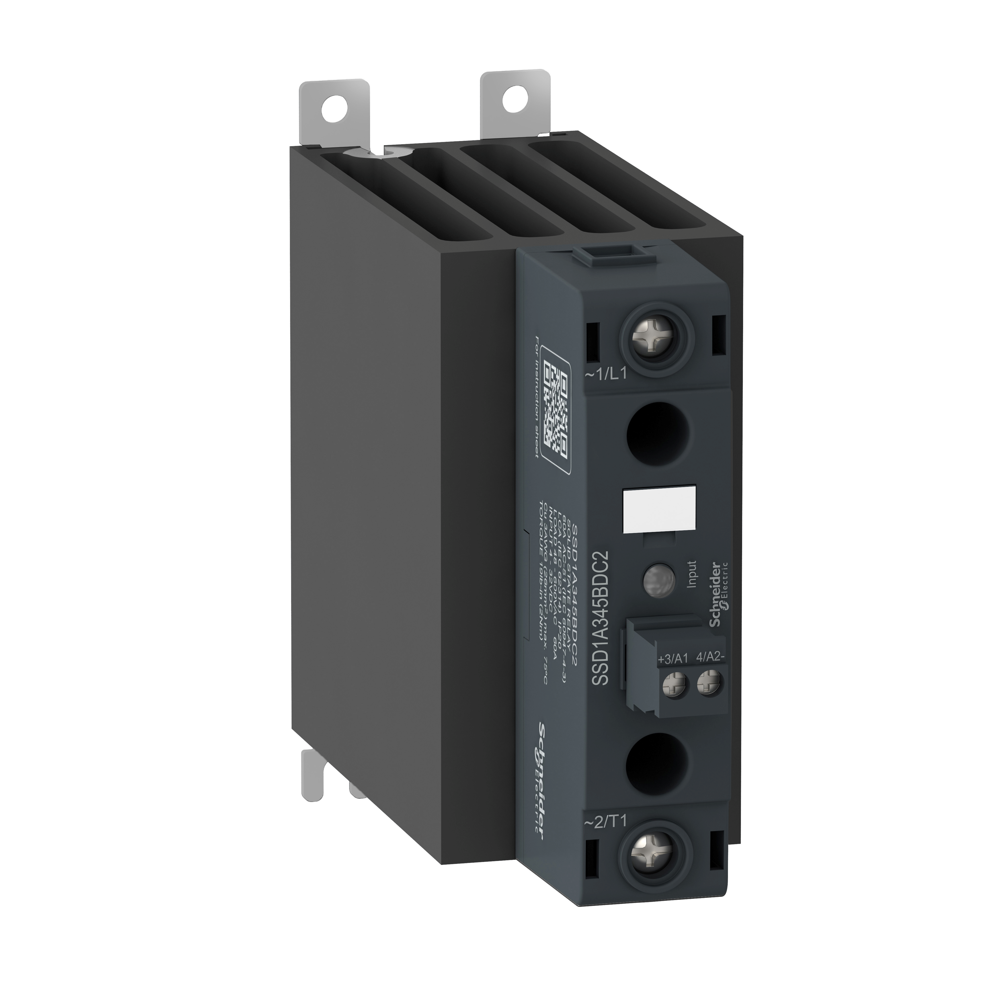 DIN rail mount, Harmony Solid State Relays, 60A, zero Voltage switching, contactor configuration screw input, input 4 to 32V DC, output 48 to 600V AC