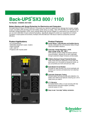 Back-UPS SX3 SX3800CI and SX31K1CI Specification Sheet