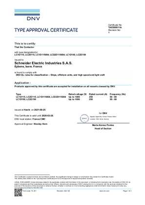 DNV Type Approval Certificate_TeSys D_LC1D115-150&LC2D115-150