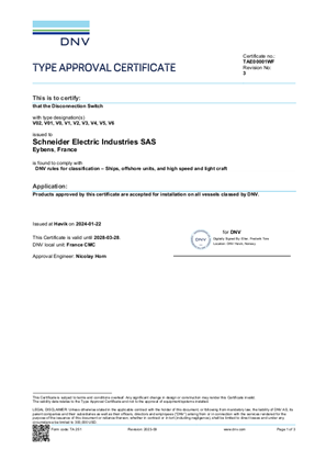 DNV-GL Marine Certificate TeSys VARIO - V02-01-0-1-2-3-4-5-6 disconnection switch