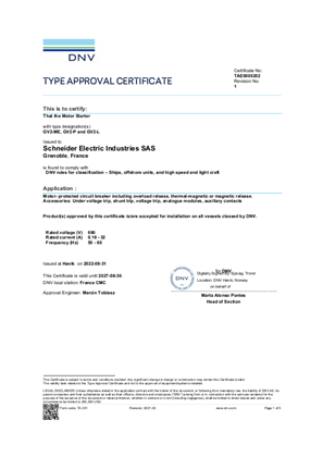 DNV-GL Type Approval Certificate TeSys GV2ME&GV2P&GV2L