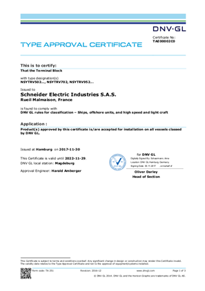 DNV GL Marine Certificate NSYTRV 502-702-952