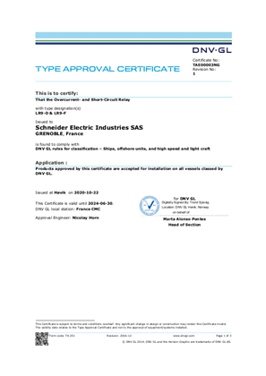 DNV Type Approval Certificate_TeSys F_LR9D_LR9F