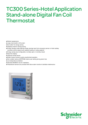 HVAC Thermostat TC300 Series-Hotel Application Networking Digital Fan Coil