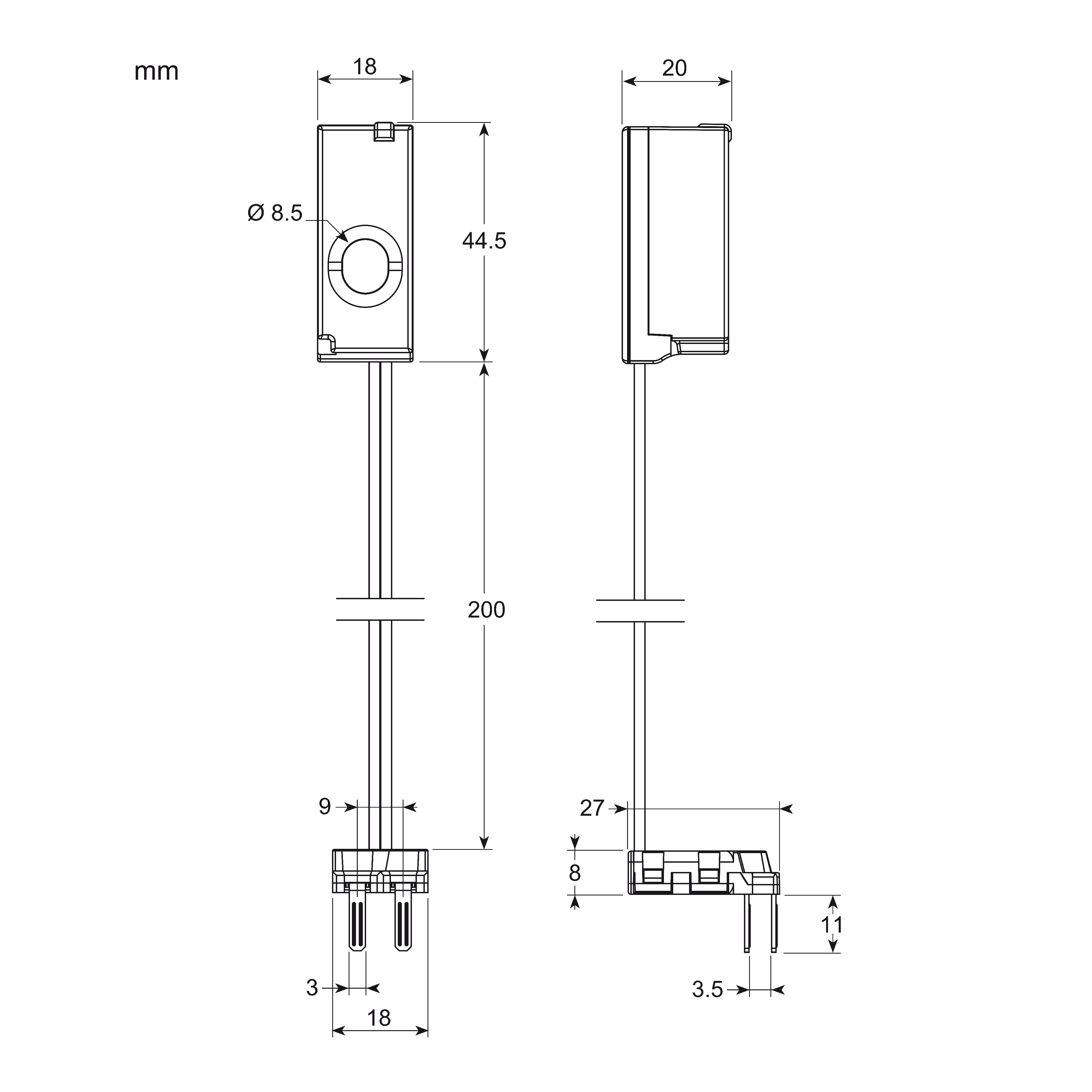 energy sensor, PowerTag PhaseNeutral 63A 1P+N bottom position for RCBO 18mm Slim