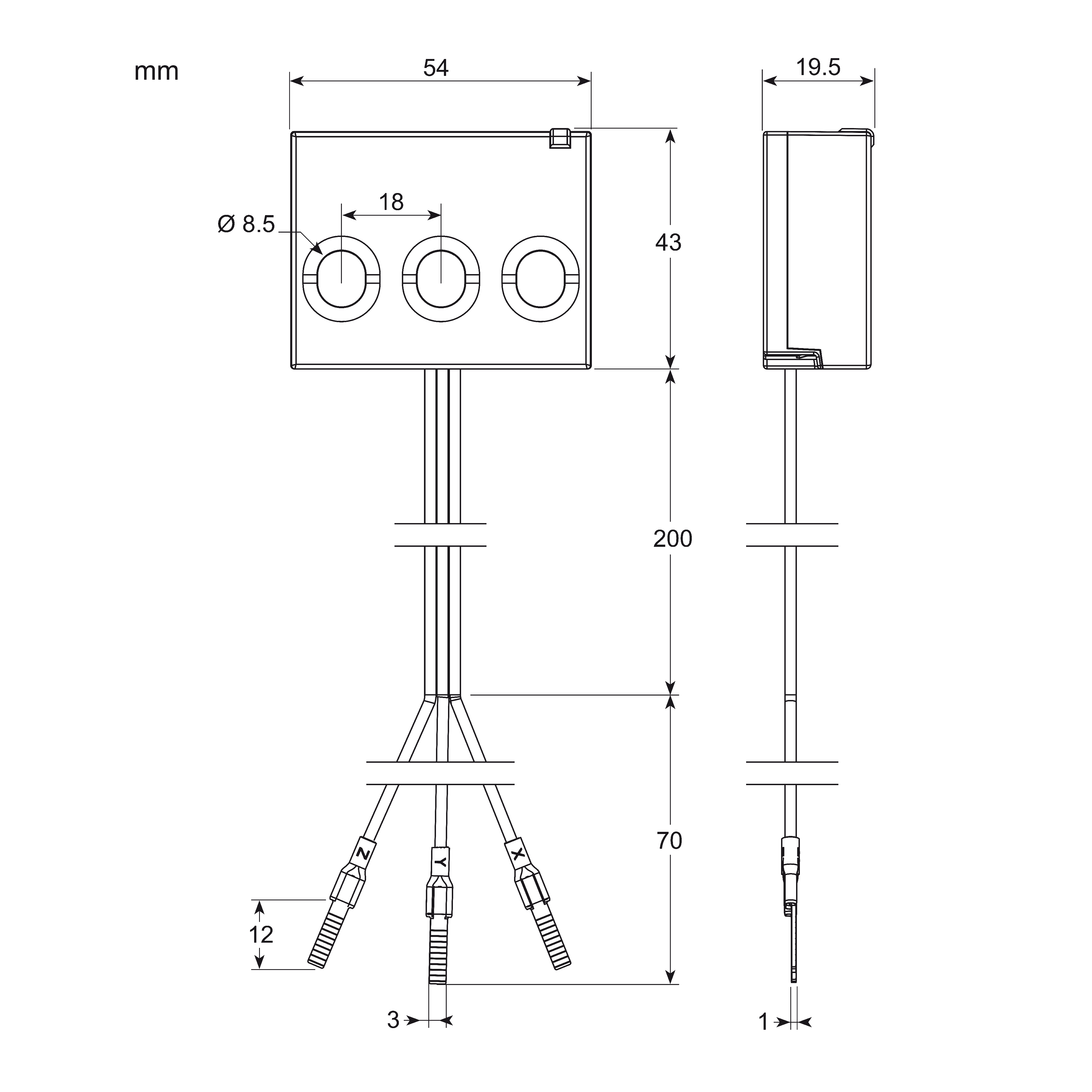 energy sensor PowerTag Flex 63A 3P top and bottom position