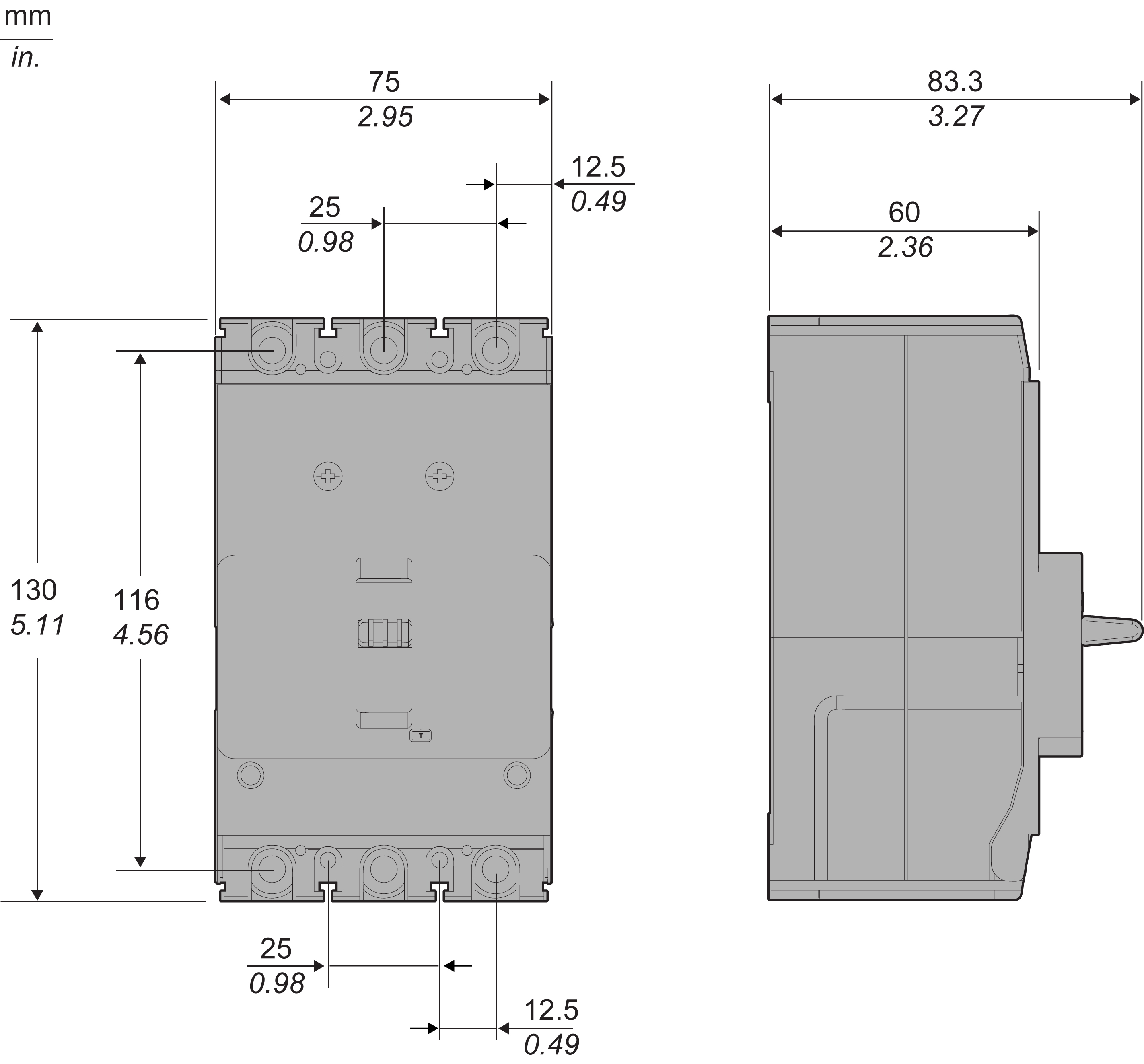 Circuit breaker, GoPact MCCB 125, 3 poles, 10kA at 415VAC, 100A rating, TMD trip unit, fixed thermal protection