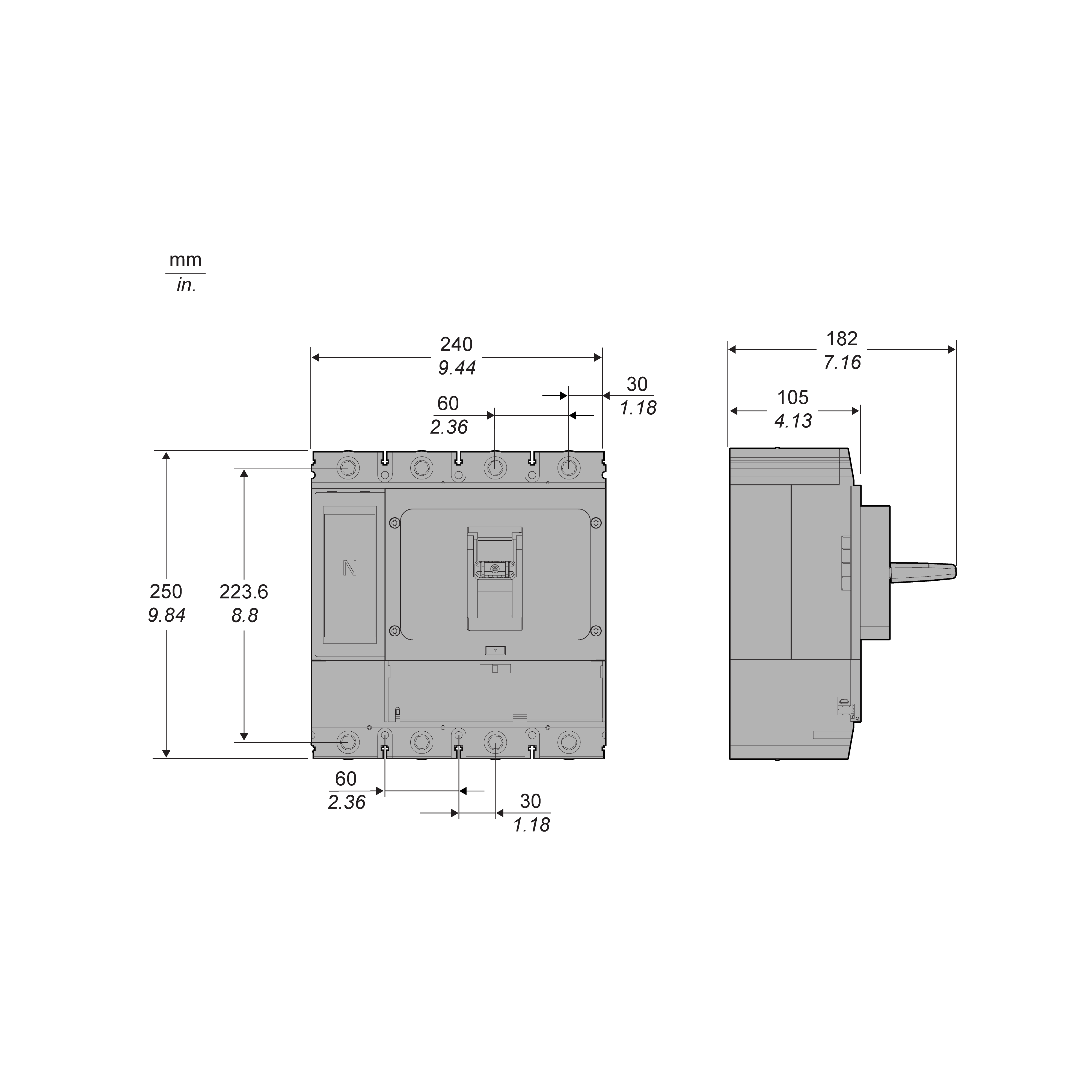 Circuit breaker, GoPact MCCB 800, 3 poles, 50kA at 415VAC, 630A rating, ETU trip unit, adjustable thermal protection