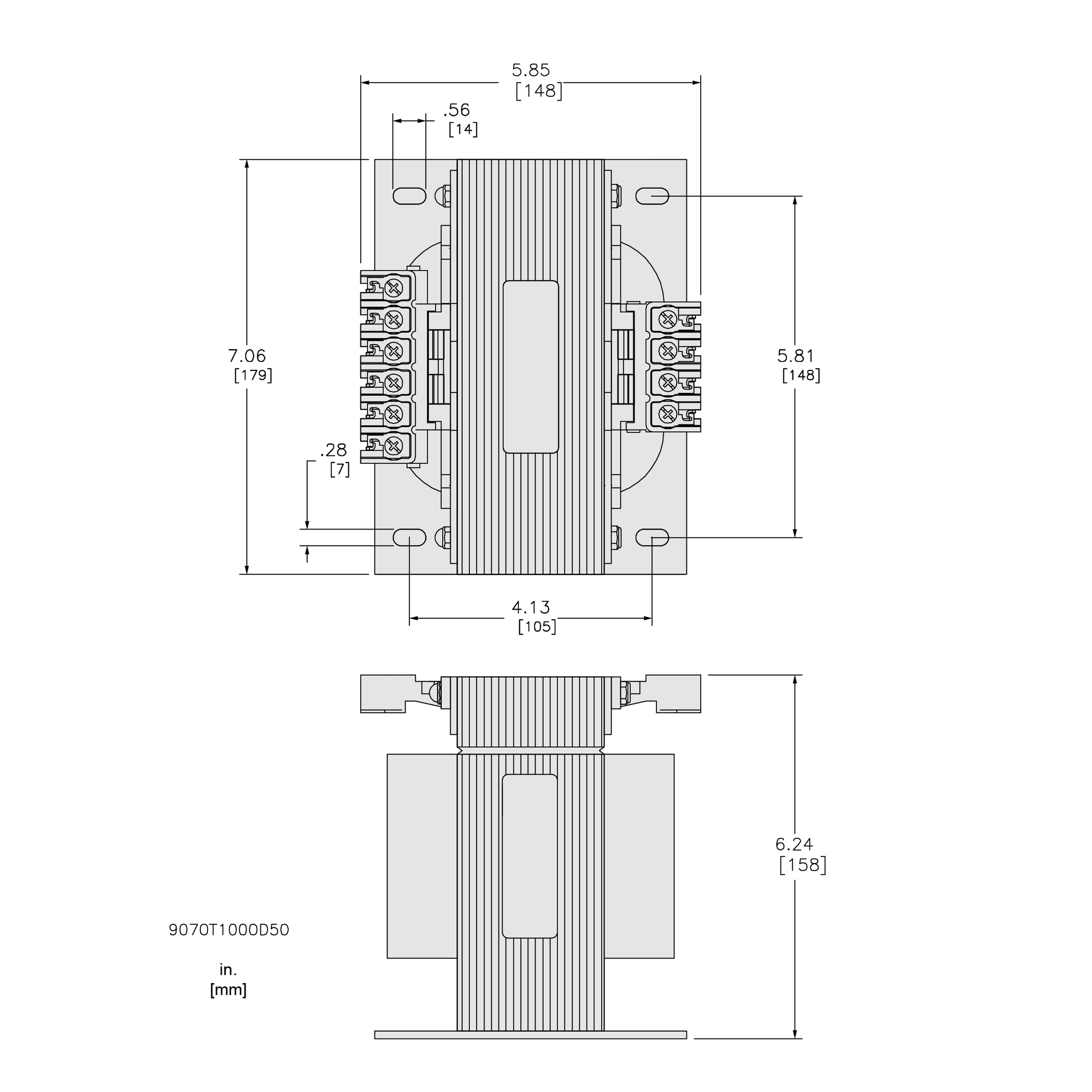 Illustration Dimensions Drawing 1000VA 9070 Type T Control Power