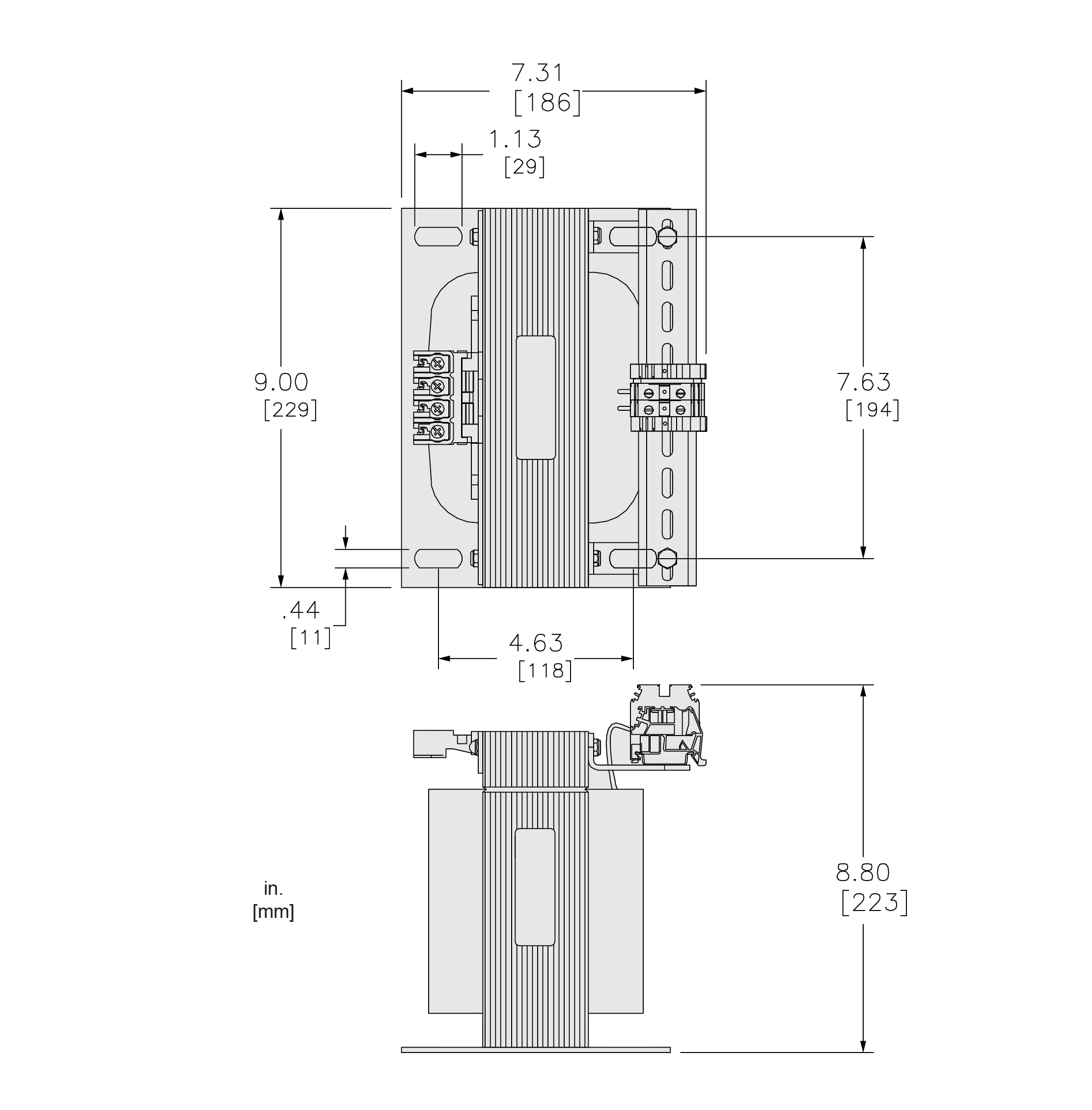 Illustration Dimensions Drawing 3000VA 9070 Type T Control Power
