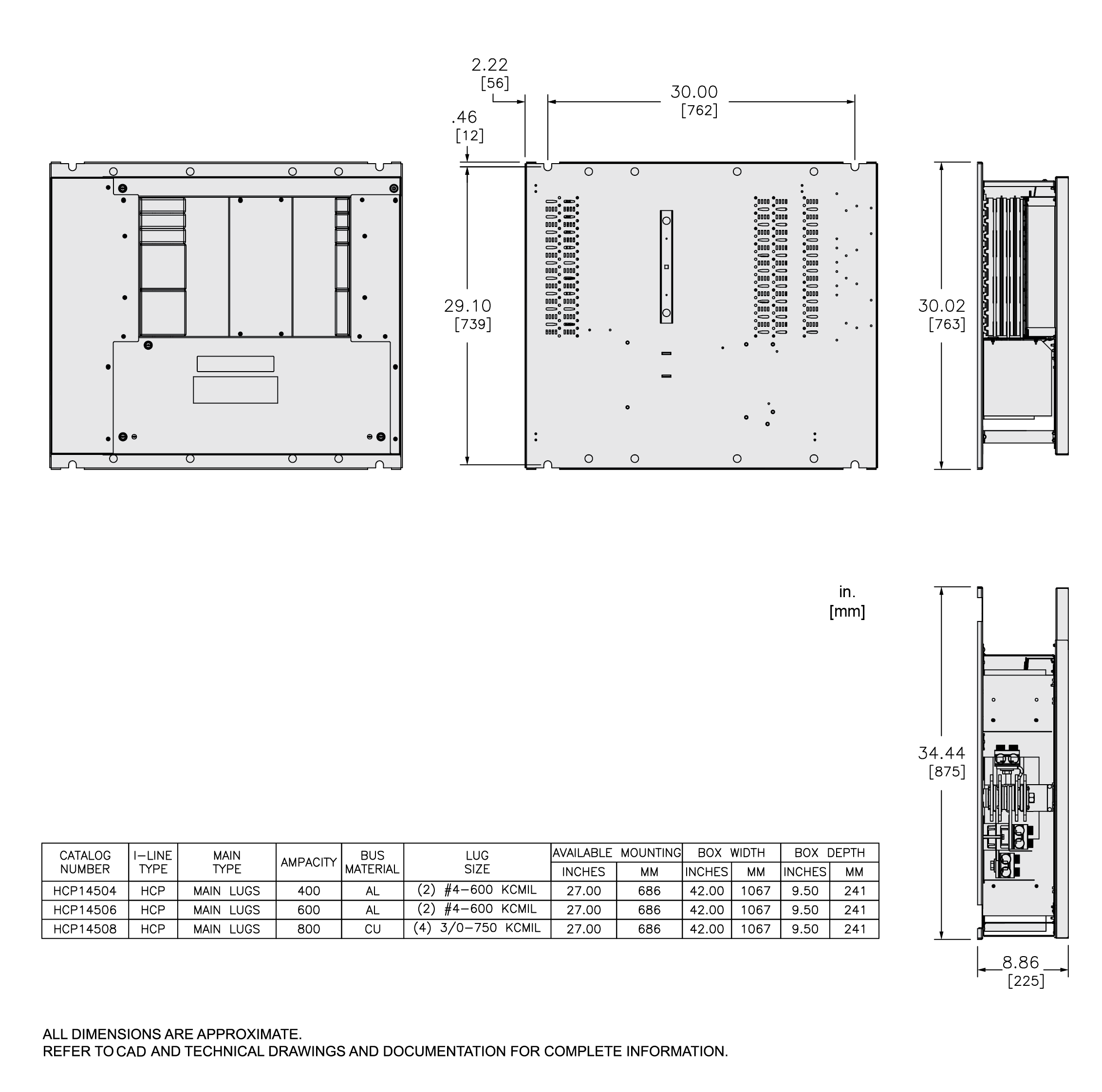 Illustration Dimensions Drawing for ILine Panelboard Interior HCP14