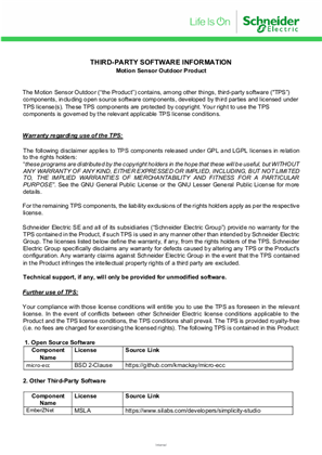 THIRD-PARTY SOFTWARE INFORMATION - Motion Sensor Outdoor