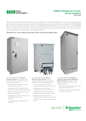 Data Sheet | ASCO SERIES 300 Manual Transfer Switch Solutions