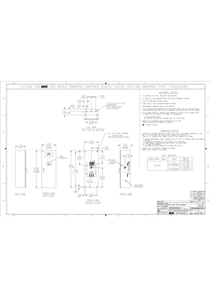 Outline Drawing | ASCO SERIES 300 Group G Transfer Switch (ATS/NTS) | 260-400 Amps | Type 1 | Frame E | 978732 (DISCONTINUED)