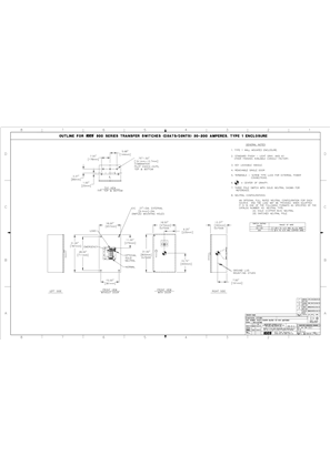 Outline Drawing | ASCO SERIES 200/300 Group G Transfer Switch (ATS/NTS) | 30-200 Amps  | Type 1 | Frame D | 978723