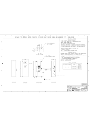 Outline Drawing | ASCO SERIES 300 Group G Transfer Switch (ATS/NTS) | 260 & 400 Amps | Type 1 | Frame E | 978723 (DISCONTINUED)