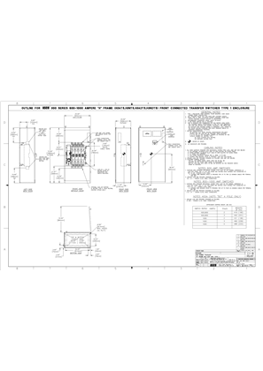 Outline Drawing | ASCO SERIES 300 Group G Transfer Switch (ATS/NTS/NDTS/ADTS) | 600-1000 Amps | Type 1 | Frame H | Front Connected | 1001394