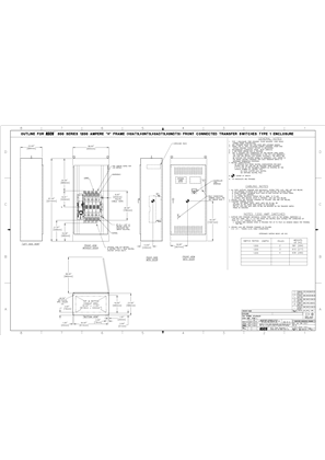 Outline Drawing | ASCO SERIES 300 Group G Transfer Switch (ATS/NTS/NDTS/ADTS) | 1200 Amps | Type 1 | Frame H | Front Connected | 1001394-001